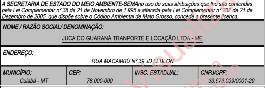 LO – Juca do Guaraná Transporte e Locação Ltda – ME