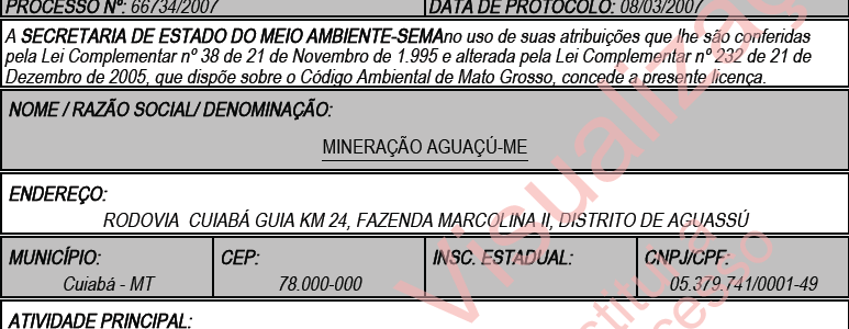 LO – Mineração Aguaçu – ME