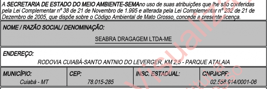 LO – Seabra Dragagen Ltda – ME