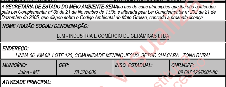 LO – LJM – Indústria e Comércio de Cerâmicas Ltda