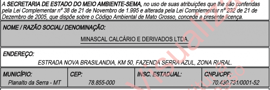 LP – Minascal Calcário e Derivados Ltda